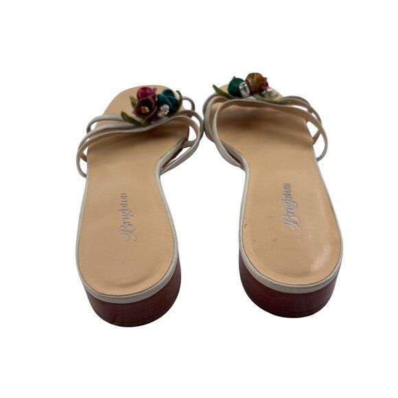 Brighton Womens Floral Sandals Size 7 Slip-On Beige Leather & Multi-Color Flower - Picture 2 of 9